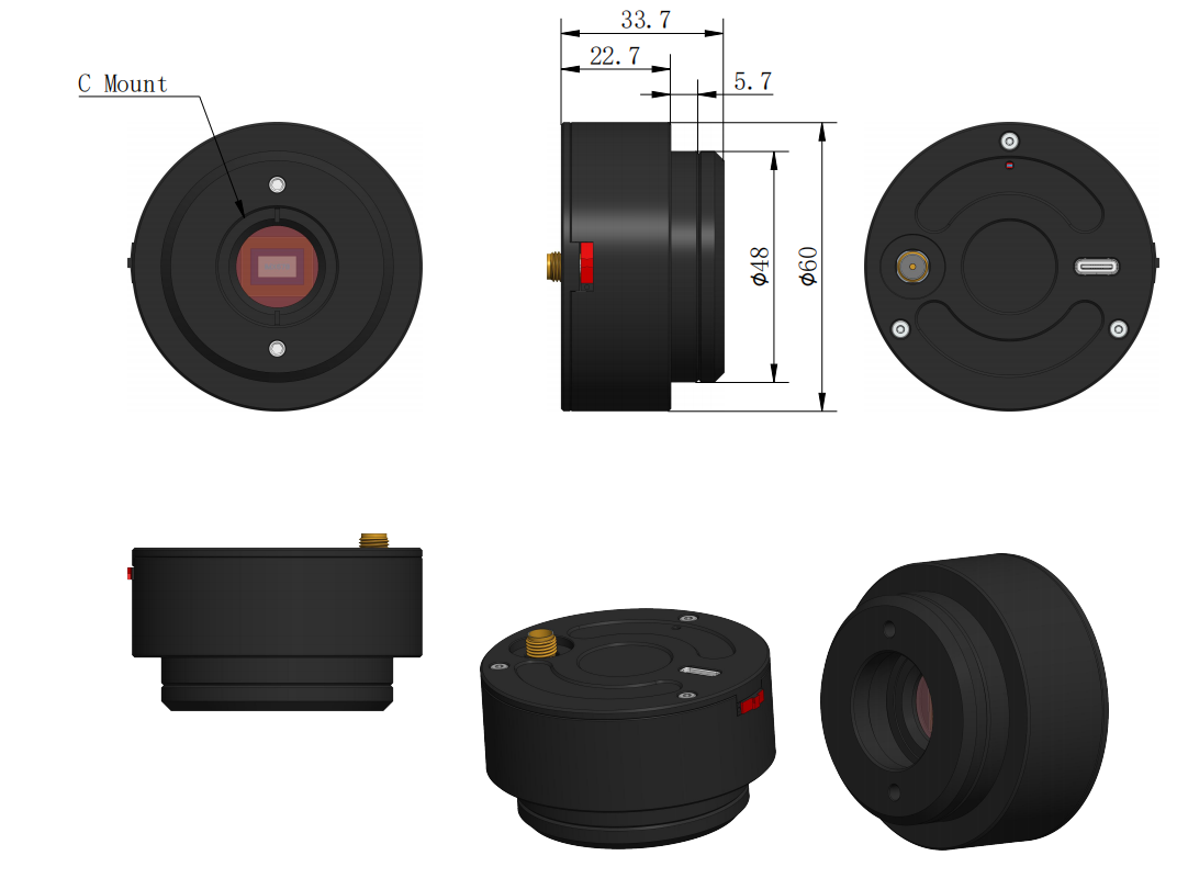 WUCAM8MPA / WUCAM1080PB Abmessungen