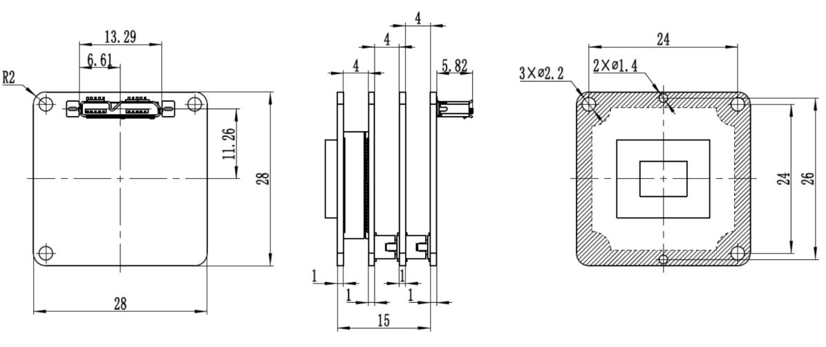 I3CMOS Abmessungen der Kamera