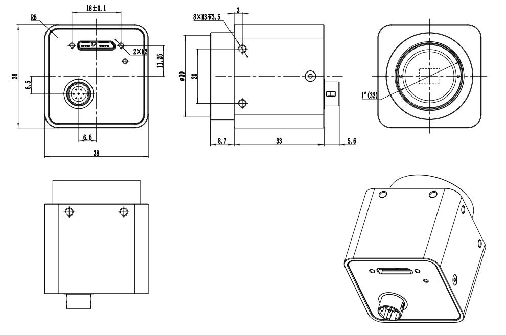 I3CMOS Abmessungen der Kamera