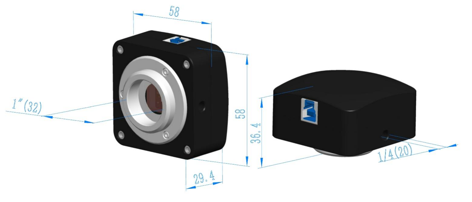 C3CMOS Abmessungen der Kamera